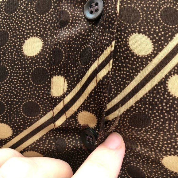 Vintage 70'S Hukapoo Disco style brown and crème polka dot and stripe shirt sz S - Picture 7 of 7